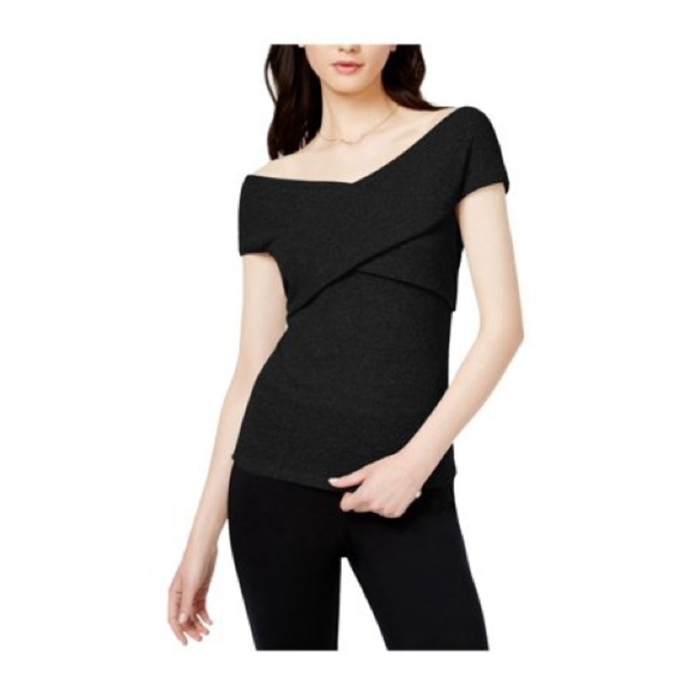 [Bar III] Black Crisscross Knit Ribbed Top